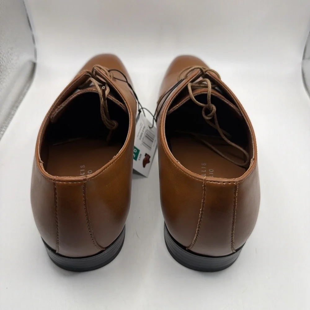 Perry Ellis Men's Faux Leather Derby Lace-Up Dress or Casual Shoe Brown Size 9.5